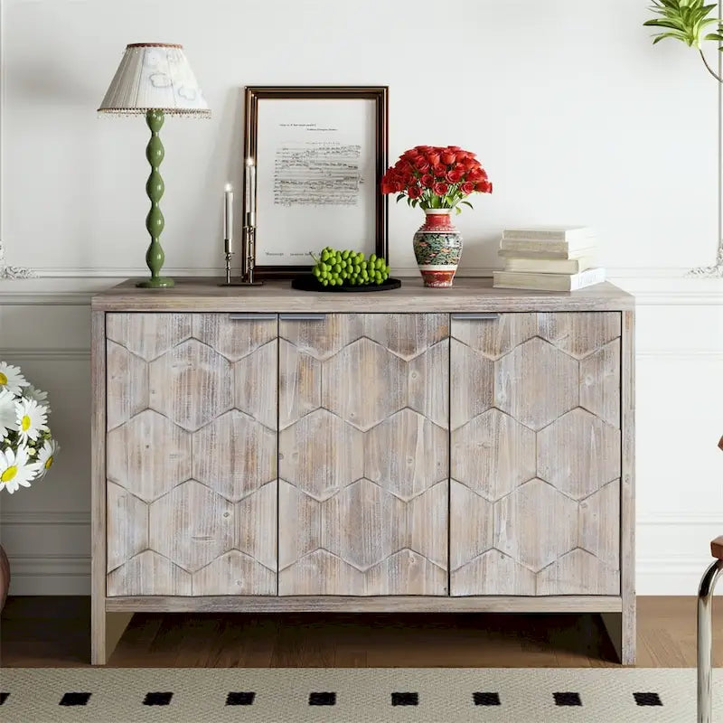 Accent Cabinet Farmhouse Style 3 Door Wooden Cabinet Sideboard Buffet