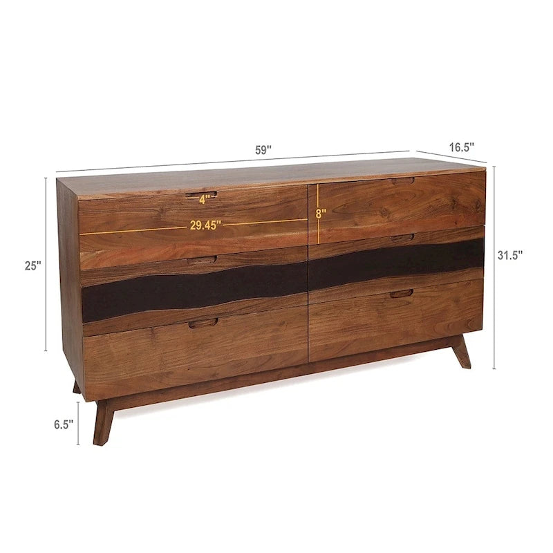 Aparador de madera con seis cajones