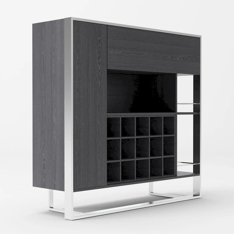 Modrest Fauna Elm Grey & Stainless Steel Wine Cabinet