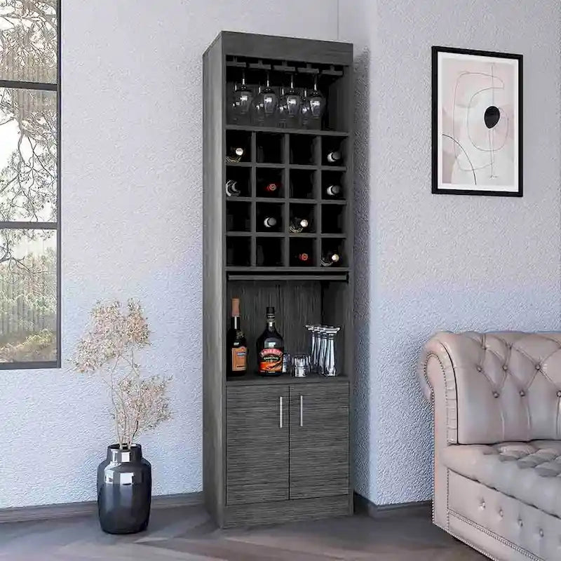 Mobile bar alto con portabottiglie e vassoio estraibile