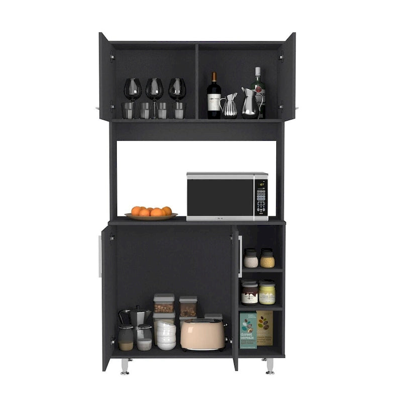 Credenza nera per dispensa per cucina, sala da pranzo e soggiorno