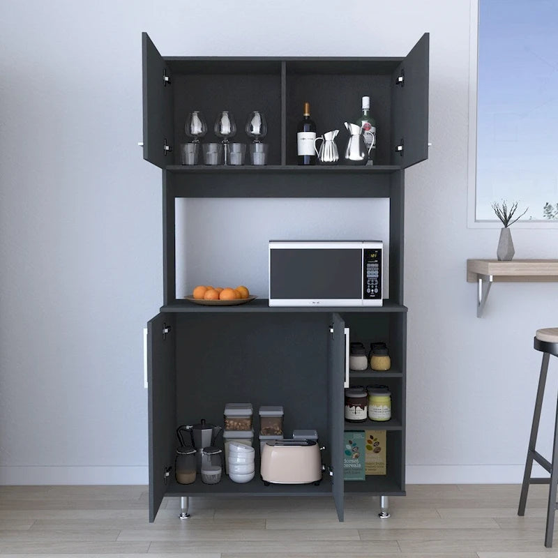 Credenza nera per dispensa per cucina, sala da pranzo e soggiorno