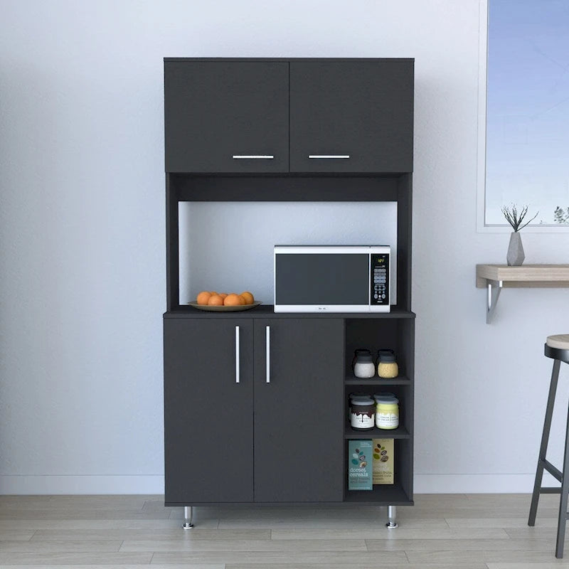 Credenza nera per dispensa per cucina, sala da pranzo e soggiorno