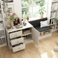 White Shoe Bench with Black Cushion and Adjustable Storage Drawers