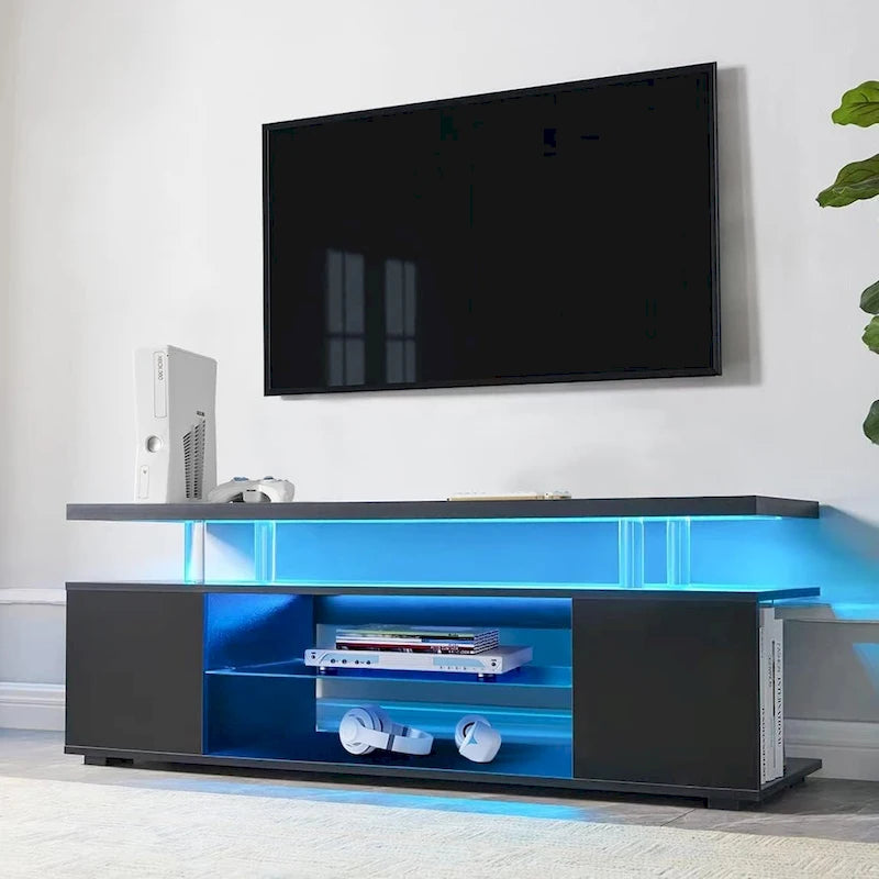 Mueble de TV moderno con almacenamiento multimedia y armario lateral grande