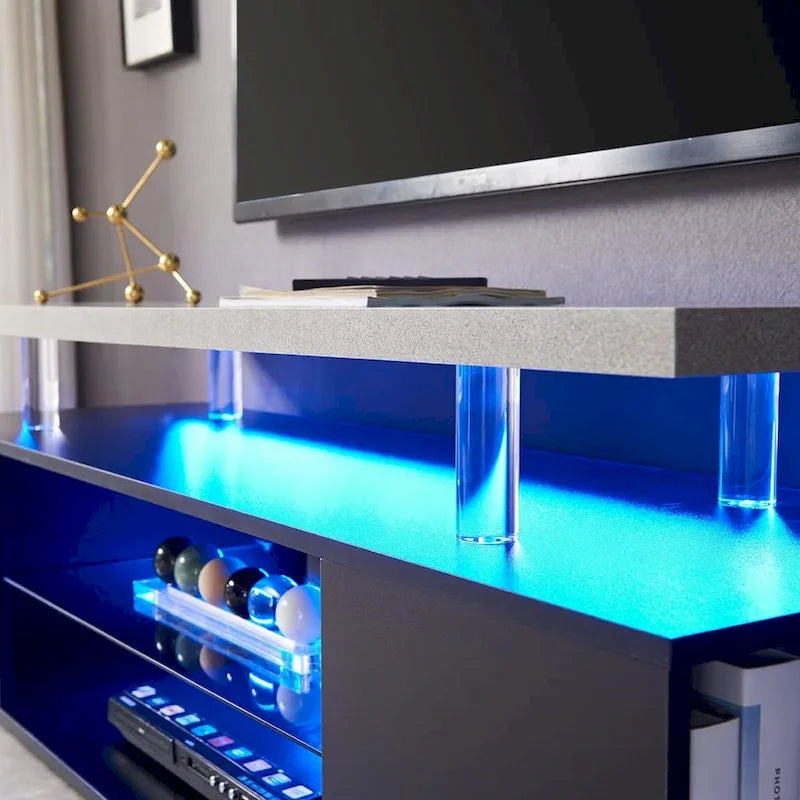 Mueble de TV moderno con almacenamiento multimedia y armario lateral grande