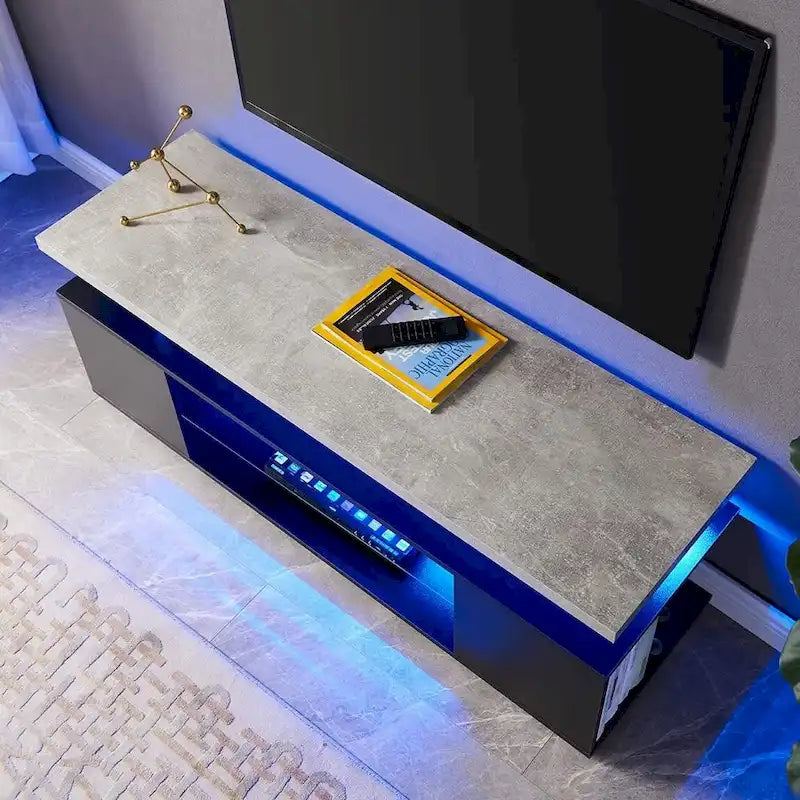 Mueble de TV moderno con almacenamiento multimedia y armario lateral grande