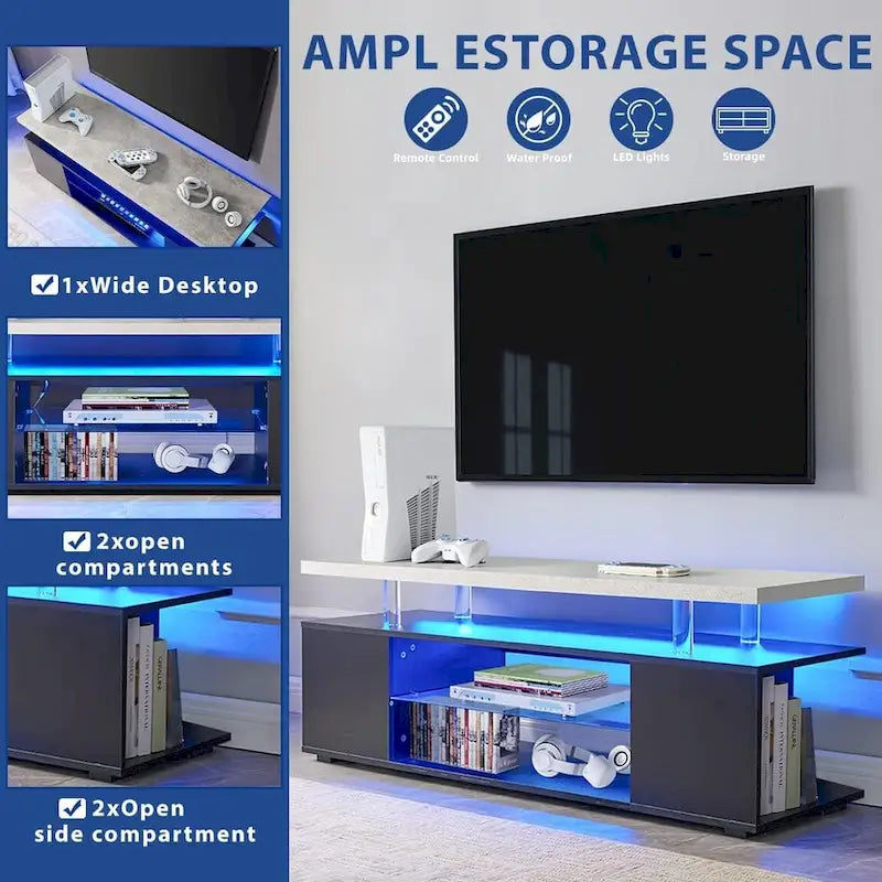Mueble de TV moderno con almacenamiento multimedia y armario lateral grande