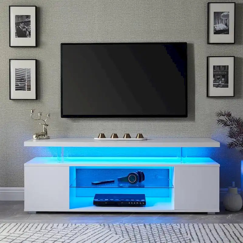 Mueble de TV moderno con almacenamiento multimedia y armario lateral grande