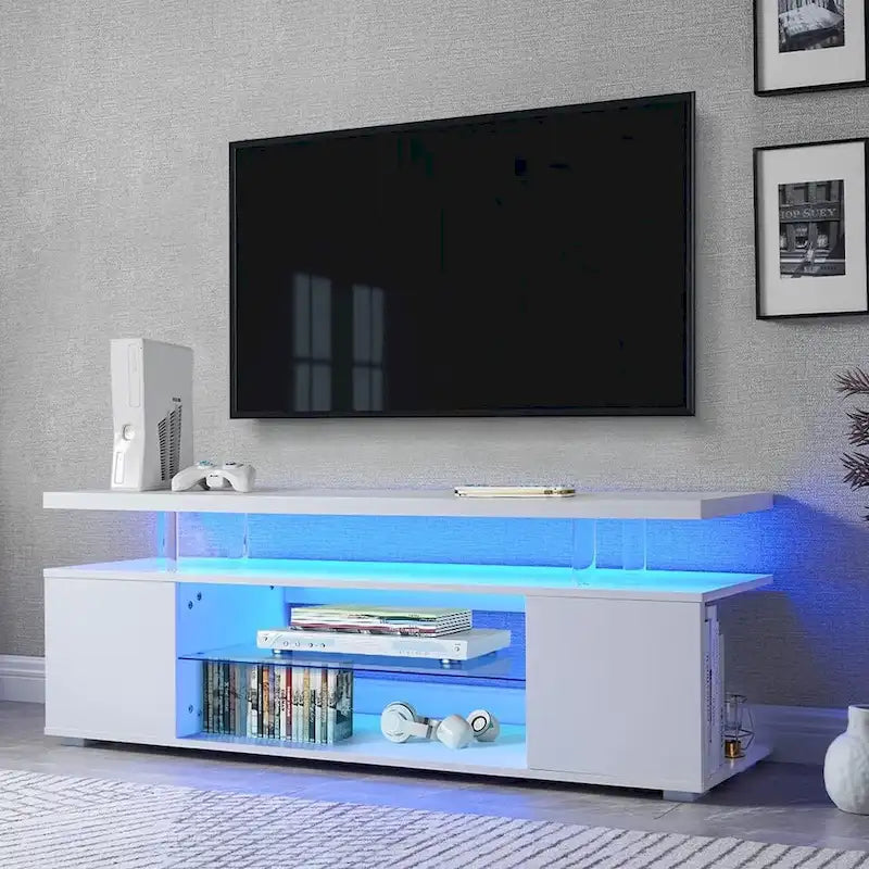 Mueble de TV moderno con almacenamiento multimedia y armario lateral grande