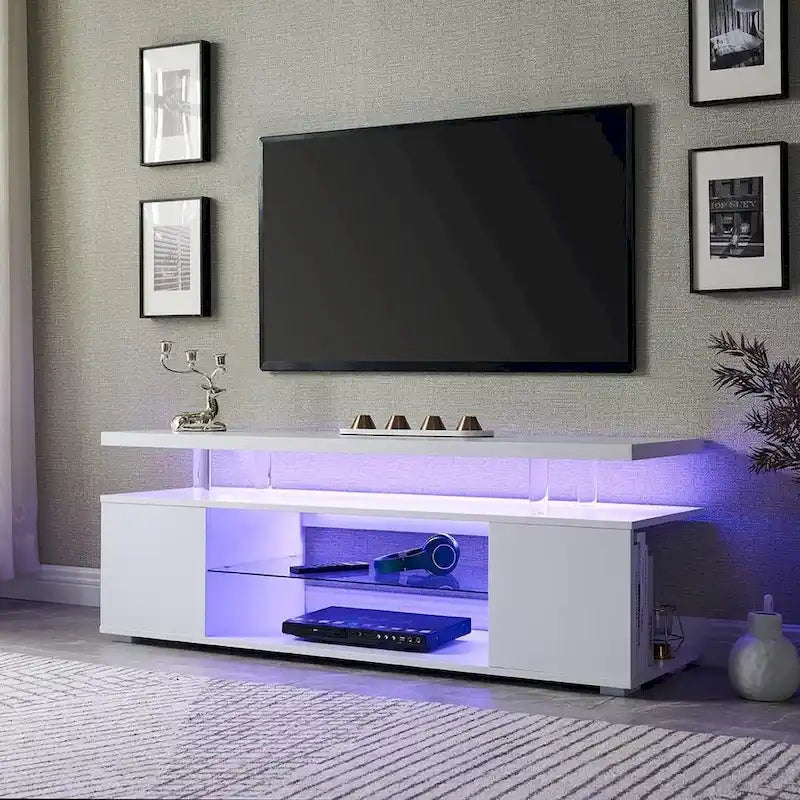 Mueble de TV moderno con almacenamiento multimedia y armario lateral grande