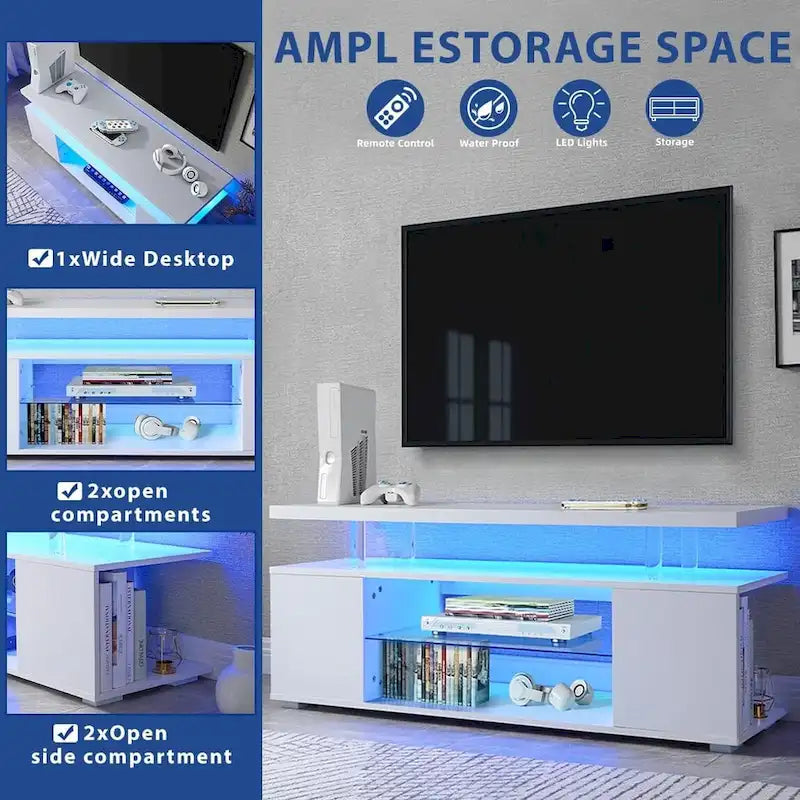Mueble de TV moderno con almacenamiento multimedia y armario lateral grande