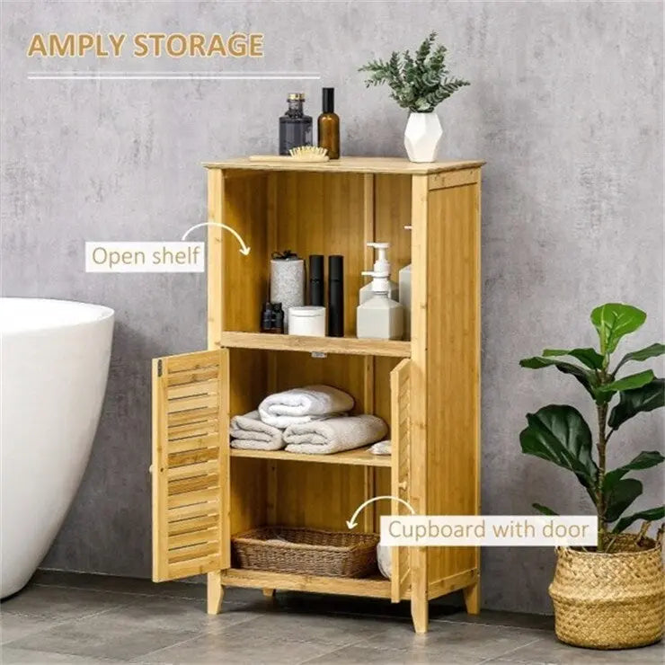 Armario de suelo para baño de bambú natural con estante ajustable