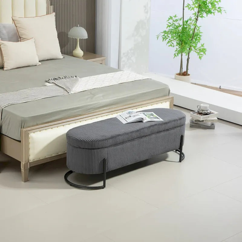 Storage Ottoman,Bedroom End Bench,Upholstered Fabric Storage Ottoman with Safety Hinge,Entryway Padded Footstool
