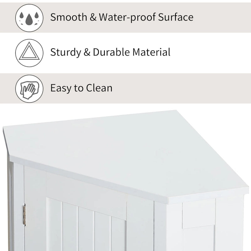 Armario esquinero triangular blanco para baño con estantes ajustables