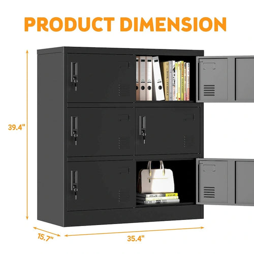 Armadietto contenitore in metallo nero a 6 ante con portacartellini