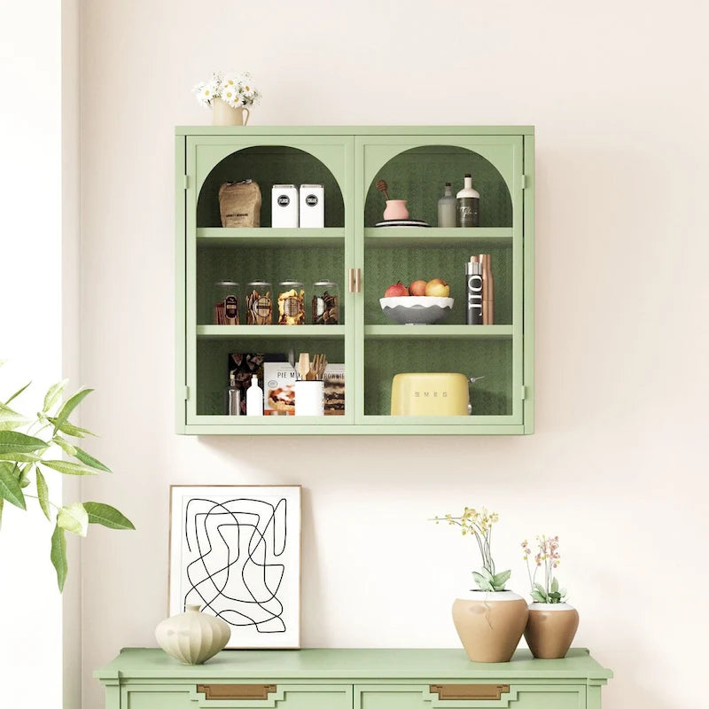 Armario de pared moderno con puerta de vidrio y almacenamiento de tres niveles